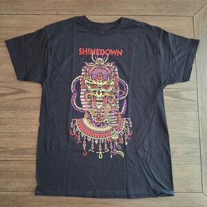Shinedown Band T Shirt Large Black Cotton Egyptian Skull Graphic Tee NWOT‎